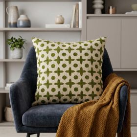 18" X 7" X 18" Transitional Beige Printed Pillow Cover With Poly Insert