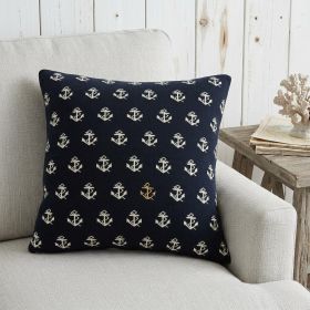 20" Blue and Off White Reversible Nautical Anchor Cotton Throw Pillow
