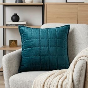 20" X 7" X 20" Transitional Teal Solid Quilted Pillow Cover With Poly Insert