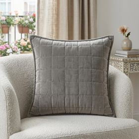20" X 7" X 20" Transitional Gray Solid Quilted Pillow Cover With Poly Insert