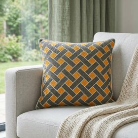20" Gray and Orange Braided Cotton Throw Pillow