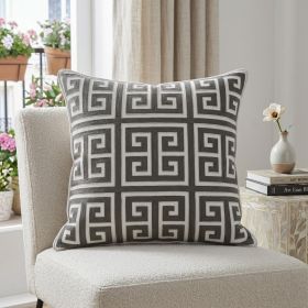 20" Gray and White Greek Key Cotton Throw Pillow