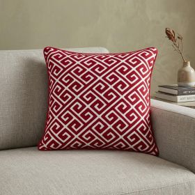 20" X 7" X 20" Transitional Red And White Cotton Pillow Cover With Poly Insert