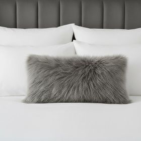 17" Grey Genuine Tibetan Lamb Fur Pillow With Microsuede Backing