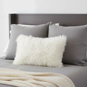 17" Bright White Genuine Tibetan Lamb Fur Pillow With Microsuede Backing