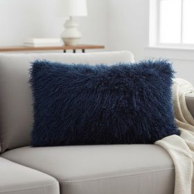 17" Navy Blue Genuine Tibetan Lamb Fur Pillow With Microsuede Backing