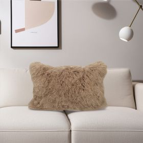17" Beige Genuine Tibetan Lamb Fur Pillow With Microsuede Backing