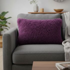 17" Purple Genuine Tibetan Lamb Fur Pillow With Microsuede Backing