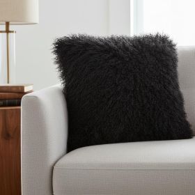 20" Black Genuine Tibetan Lamb Fur Pillow With Microsuede Backing