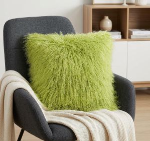 20" Lime Green Genuine Tibetan Lamb Fur Pillow With Microsuede Backing