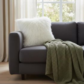 24" Bright White Genuine Tibetan Lamb Fur Pillow With Microsuede Backing