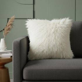 24" Creamy Genuine Tibetan Lamb Fur Pillow With Microsuede Backing
