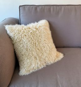 24" Gold Genuine Tibetan Lamb Fur Pillow With Microsuede Backing