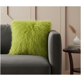 24" Lime Green Genuine Tibetan Lamb Fur Pillow With Microsuede Backing