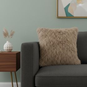 24" Beige Genuine Tibetan Lamb Fur Pillow With Microsuede Backing