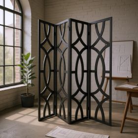 84 X 2 X 84 Black Wood 4 Panel  Screen