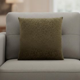 18" X 18" Dark Green Velvet Polyester Floral Zippered Pillow