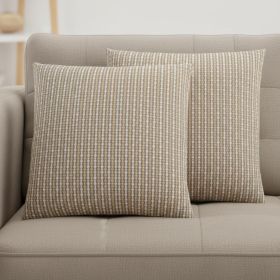 Set Of Two 18" X 18" Taupe Polyester Striped Zippered Pillow