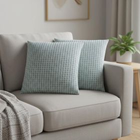 Set Of Two 18" X 18" Blue and Gray Polyester Striped Zippered Pillow