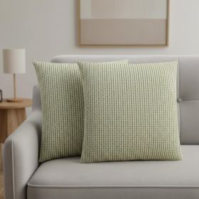 Set Of Two 18" X 18" Green and White Polyester Striped Zippered Pillow