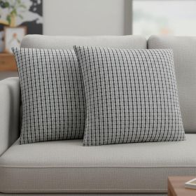 Set Of Two 18" X 18" Black Gray and White Polyester Striped Zippered Pillow