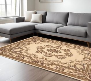 8' X 11' Ivory Machine Woven Hand Carved Floral Medallion Indoor Area Rug