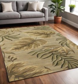 5' X 8' Sand Beige Hand Tufted Tropical Leaves Indoor Area Rug