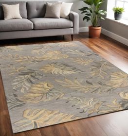 5' X 8' Grey Hand Tufted Tropical Palms Indoor Area Rug