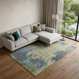 8' X 11' Green Blue Machine Woven Abstract Indoor Area Rug