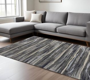 8' X 11' Grey Machine Woven Abstract Brushstroke Indoor Area Rug