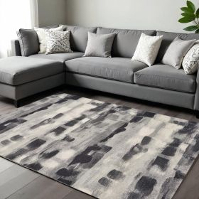 8' X 11' Shades Of Grey Machine Woven Abstract Brushstroke Indoor Area Rug