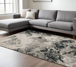 8' X 11' Silver Machine Woven Abstract Watercolor Indoor Area Rug