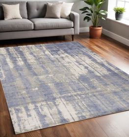 5' X 7' Grey Blue Hand Loomed Abstract Brushstroke Indoor Area Rug