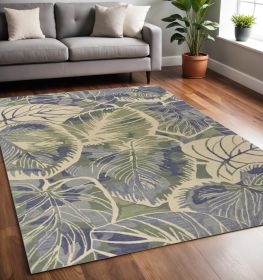 5' X 8' Blue Green Hand Tufted Caladium Indoor Area Rug