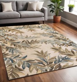 5' X 8' Ivory Hand Tufted Pinnate Fronds Indoor Area Rug