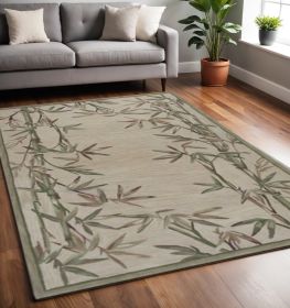 5' X 8' Ivory Hand Tufted Bordered Bamboo Indoor Area Rug