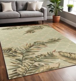 5' X 8' Sage Green Hand Tufted Tropical Quatrefoil Indoor Area Rug