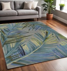 5' X 8' Grey Blue Hand Tufted Tropical Palms Indoor Area Rug