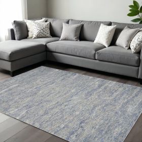 7' X 9' Wool And Viscose Ocean Blue Area Rug
