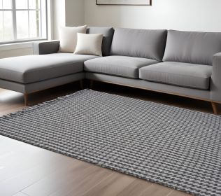8' X 10' Grey Hand Woven Houndstooth Indoor Area Rug