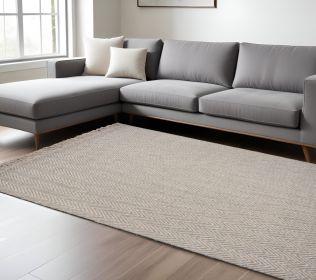 8' X 10' Oatmeal Beige Hand Woven Herringbone Indoor Area Rug