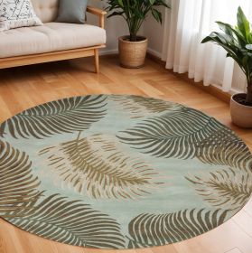 7' Round Wool Aqua Area Rug