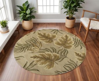 8' Sand Beige Hand Tufted Tropical Leaves Round Indoor Area Rug