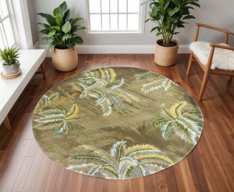 8' Moss Green Hand Tufted Tropical Trees Round Indoor Area Rug