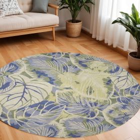 7' Round Wool Blue Or  Green Area Rug