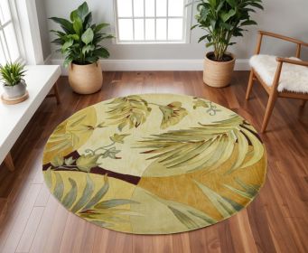 8' Coral Red Hand Tufted Tropical Leaves Round Indoor Area Rug