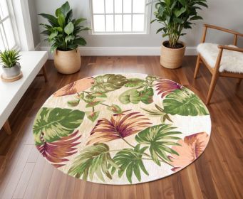 7' Round Wool Beige Area Rug
