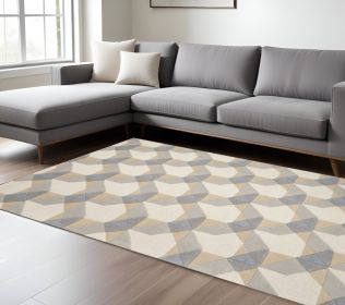 8' X 11' Ivory Grey Hand Tufted Geometric Chain Pattern Indoor Area Rug