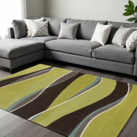8' X 11' Lime Mocha Hand Tufted Abstract Waves Indoor Area Rug