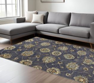 8' X 11' Midnight Blue Hand Tufted Traditional Floral Indoor Area Rug